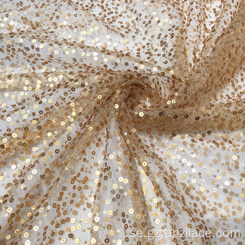 Guld Metallic Sequin Embroidery Spets